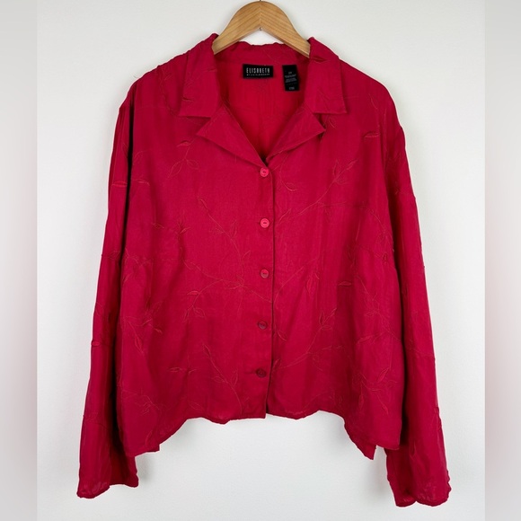 Elisabeth Vintage Red Embroidered Satin Blouse - Picture 1 of 8